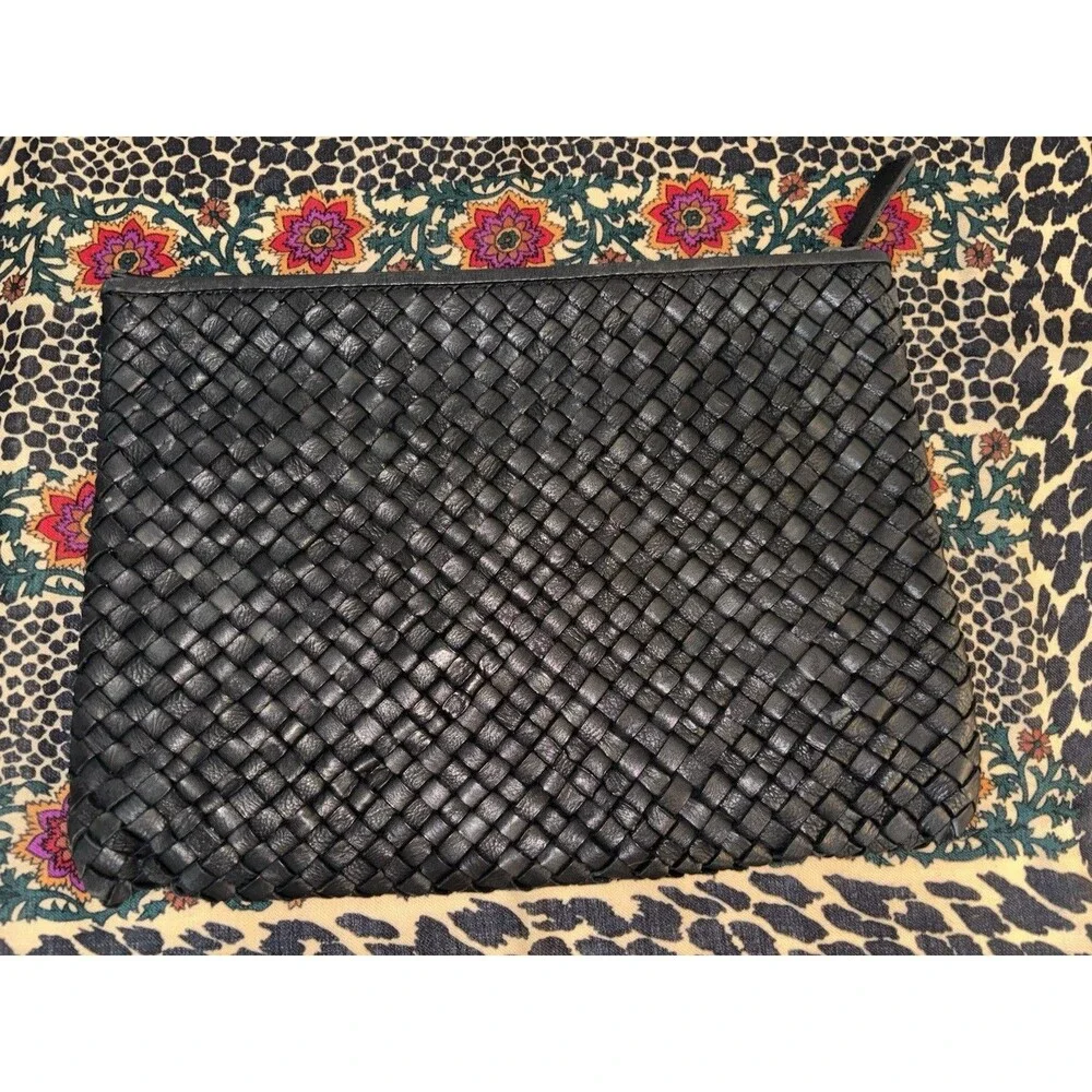 Massimo Palomba Hand Made Italian Black Woven Leather Clutch